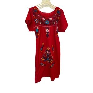 Vintage Embroidered Red Dress